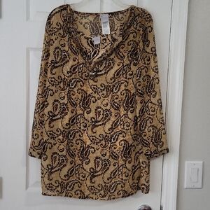 Chico's Paisley Print Blouse+Top - Brown and Tan Size 0(M)
